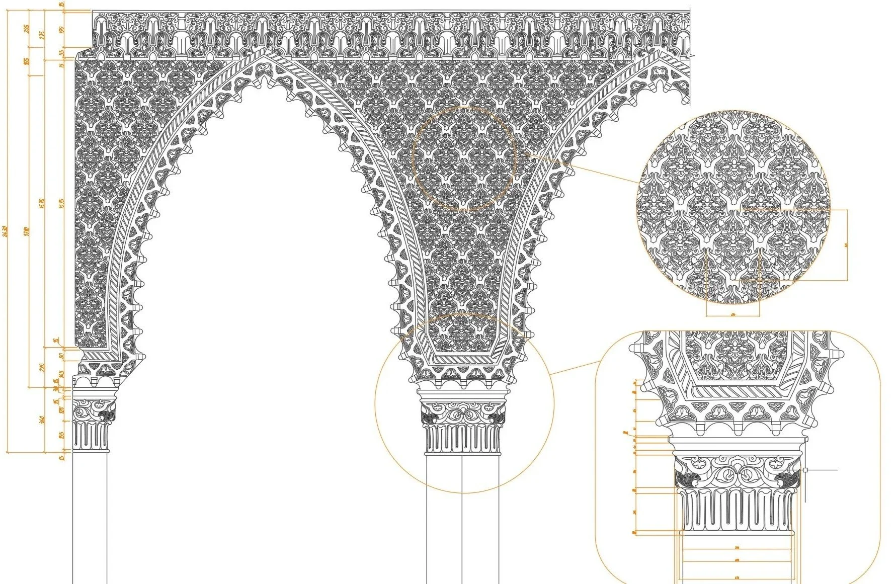 Detailed CAD drawing of a historical arch created from point cloud data