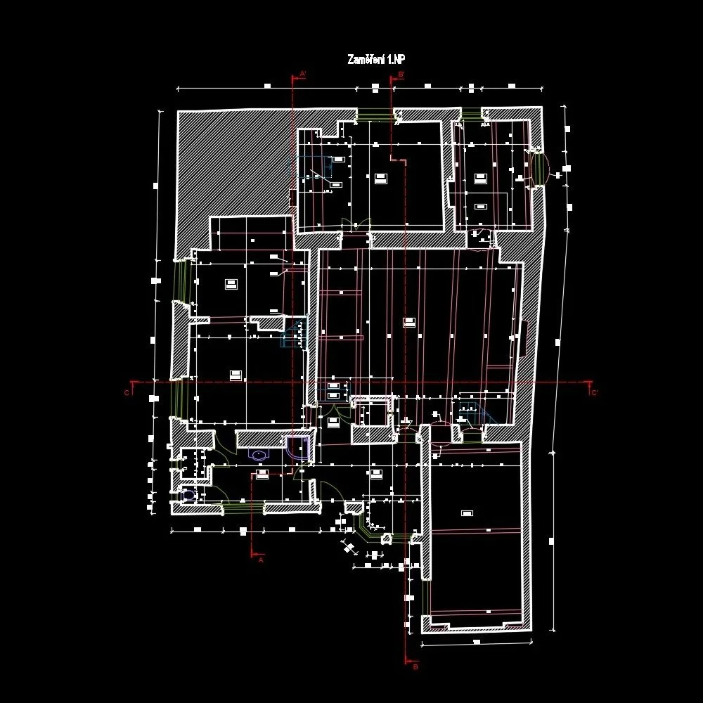 Vyměřovací výkres bytu zhotovený na základě výsledků laserového skenování