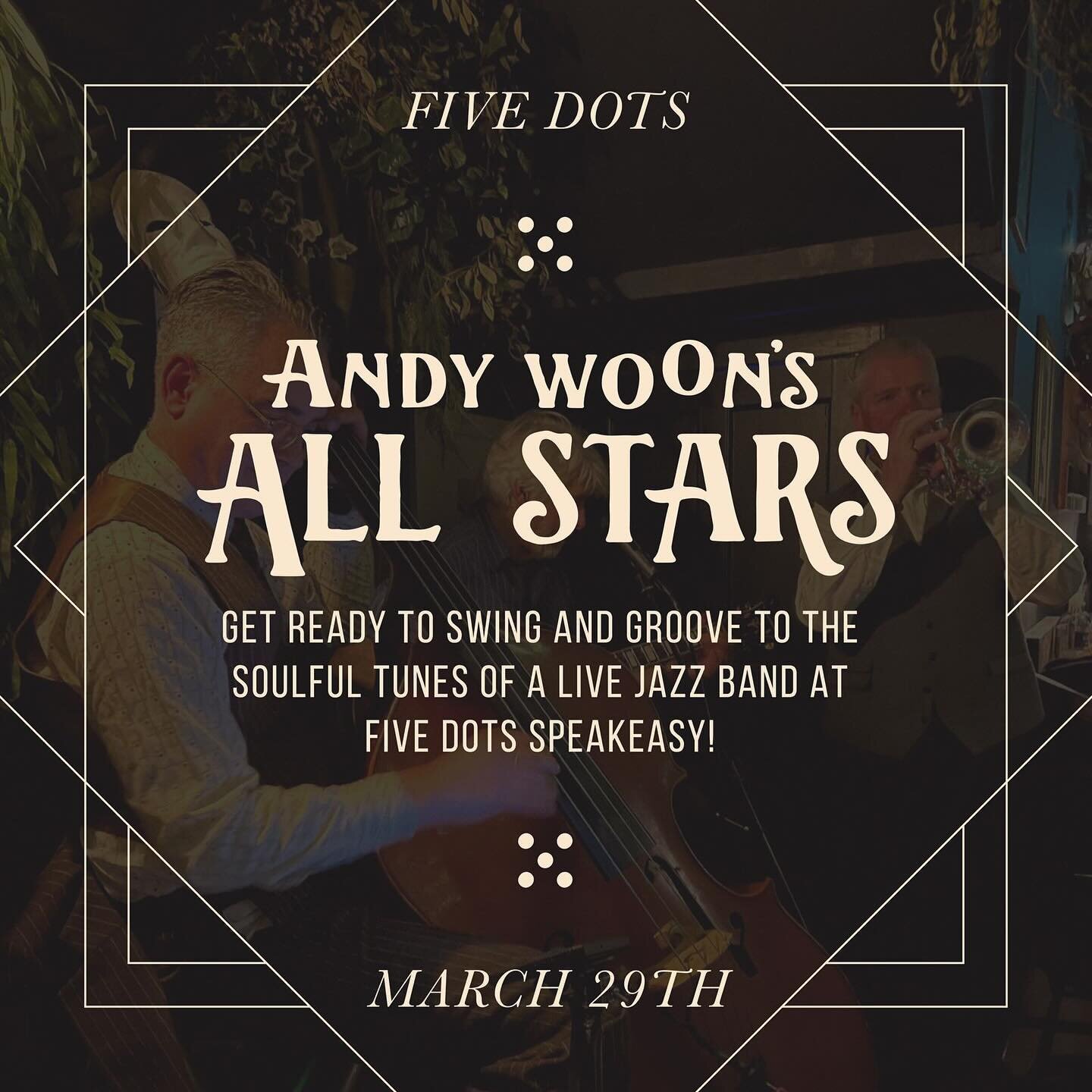 Swing and groove to the rhythm of Andy Woon&rsquo;s All Stars this Friday March 29th at Five Dots! Don't miss out! Book ahead to secure your spot or swing by as a walk-in. See ya&rsquo;ll Friday! 🎺🎻

🎟️ Free Entry
🗓️ 29th March, 8pm
📍 Chapel Rd,