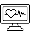Computer monitor displaying a heart symbol and an EKG line