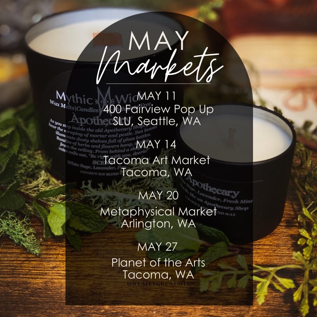 It&rsquo;s May! Here are my upcoming markets this month! 

#shoplocal #seattlemakers #wasmallbusiness #candleobsessed