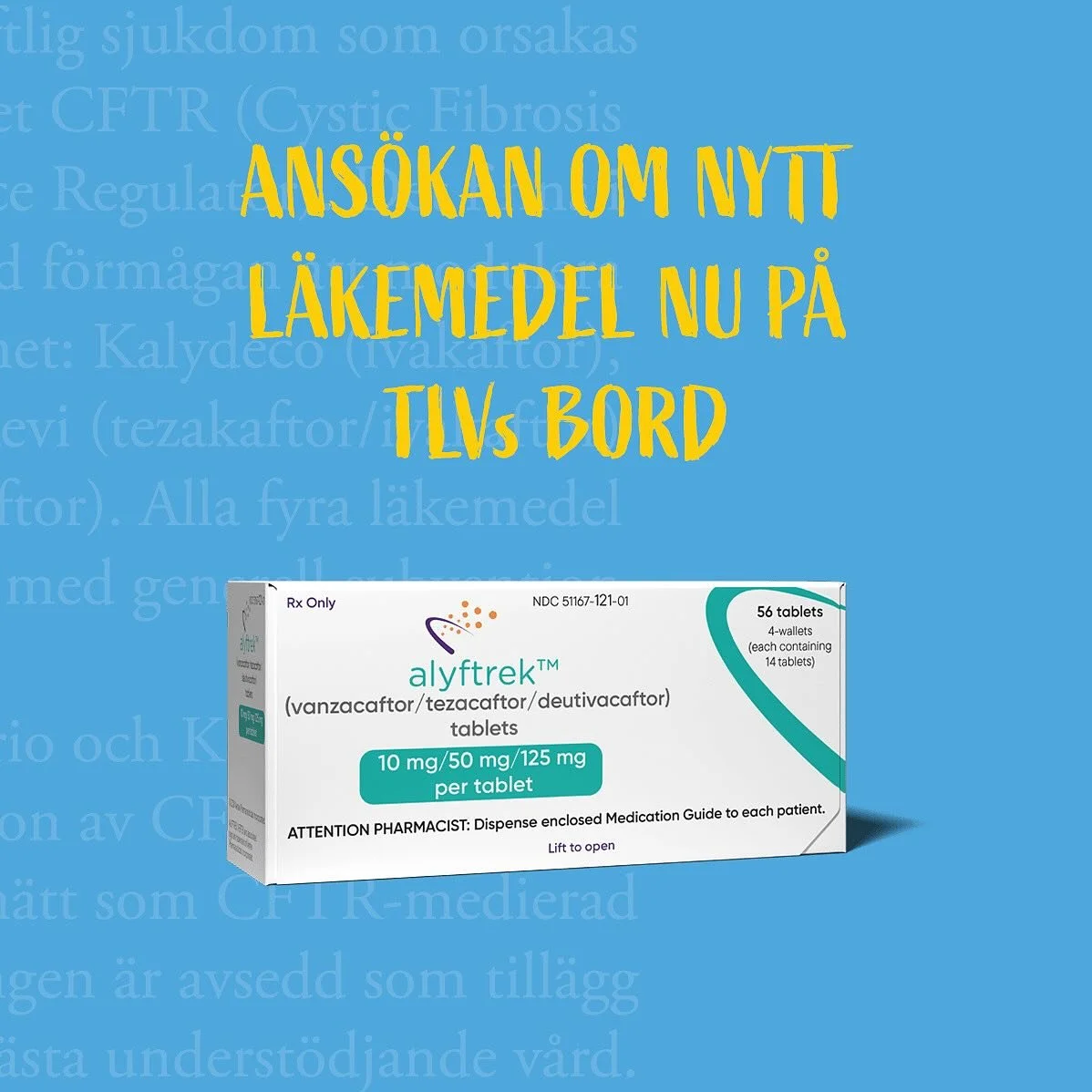 Nu &auml;r det dags att ta n&auml;sta steg och s&auml;kerst&auml;lla patienternas tillg&aring;ng till n&auml;sta generations modulatorbehandling. En dag kommer vi f&ouml;rmodligen att kunna bota cystisk fibros eller &aring;tminstone via l&auml;kemede