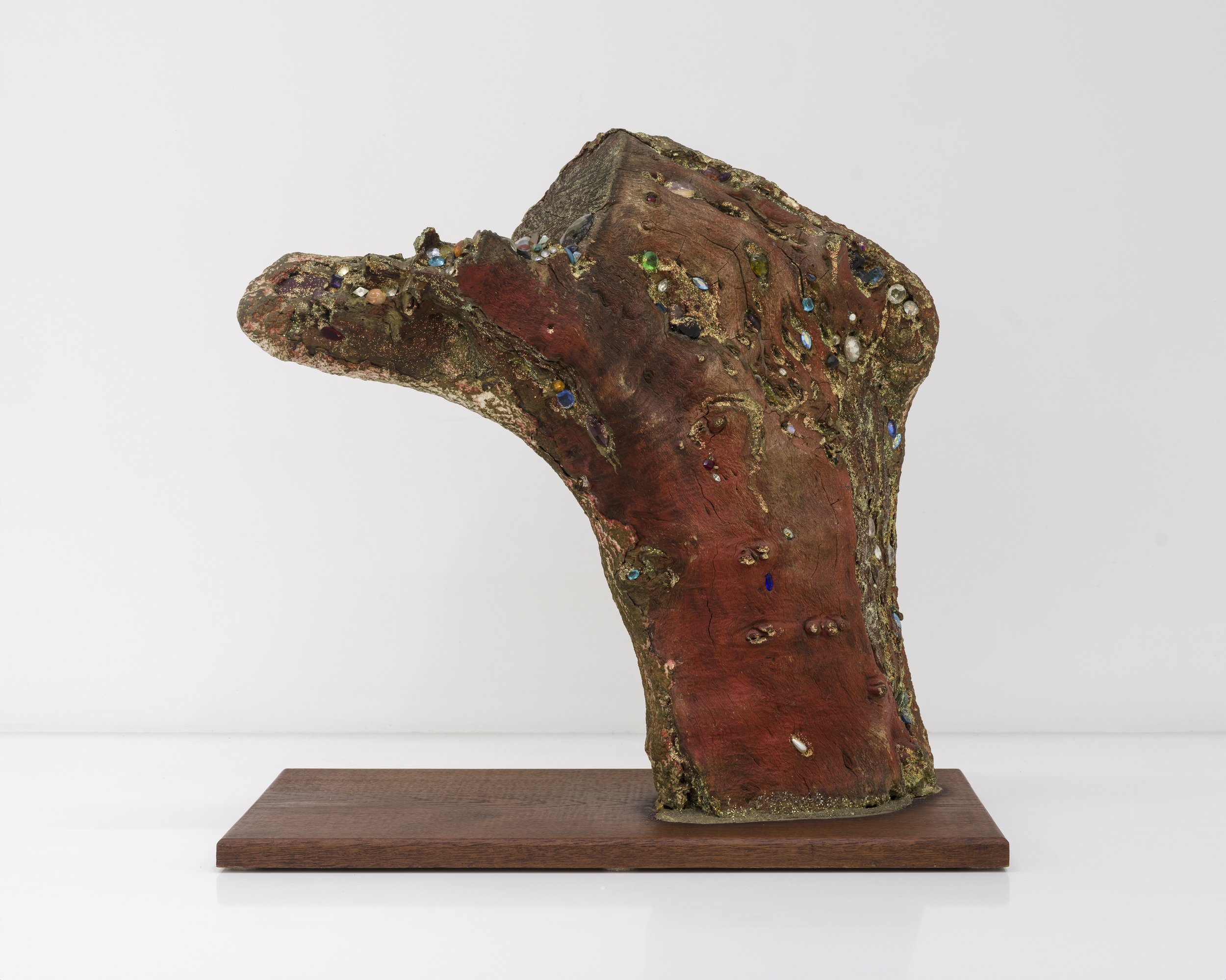 Sacrifice and Survival, 1988. Found tree fragments, handmade paper, Procion dye, glitter, mixed media, 32 × 56 × 33 cm
