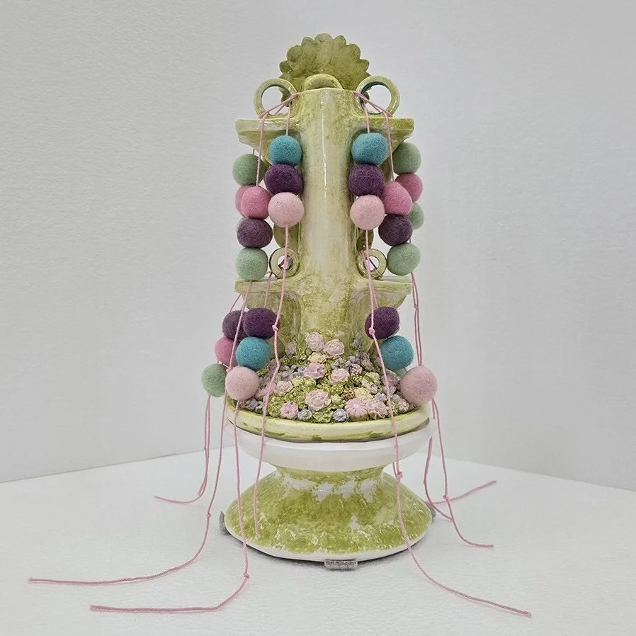 Xochipilli, 2025, 14 x 6 in., porcelain, cotton, wool, thread (back)