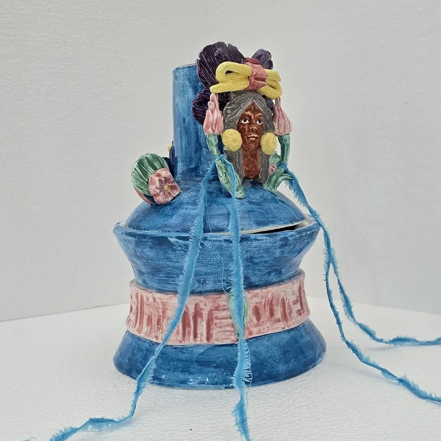 Blue Water Woman, 2025, 9.25 x 6 in., porcelain, cotton, wool, thread