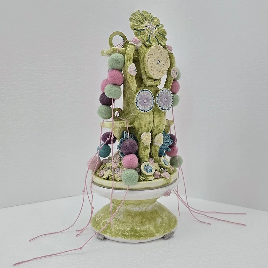 Xochipilli, 2025, 14 x 6 in., porcelain, cotton, wool, thread