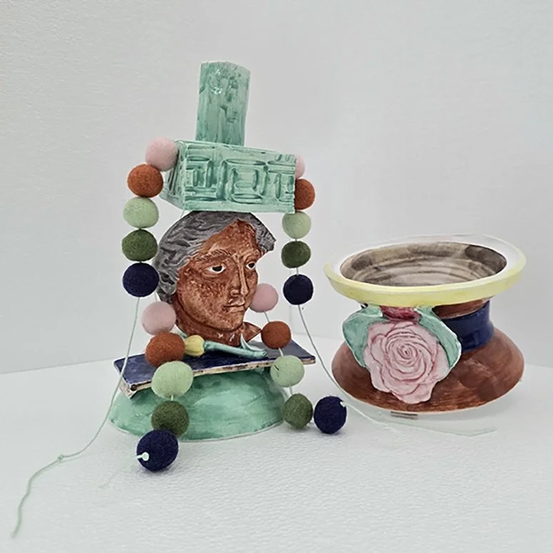 Woman of the Earth, 2025, 14 x 6 in., porcelain, cotton, wool, thread (lid removed)