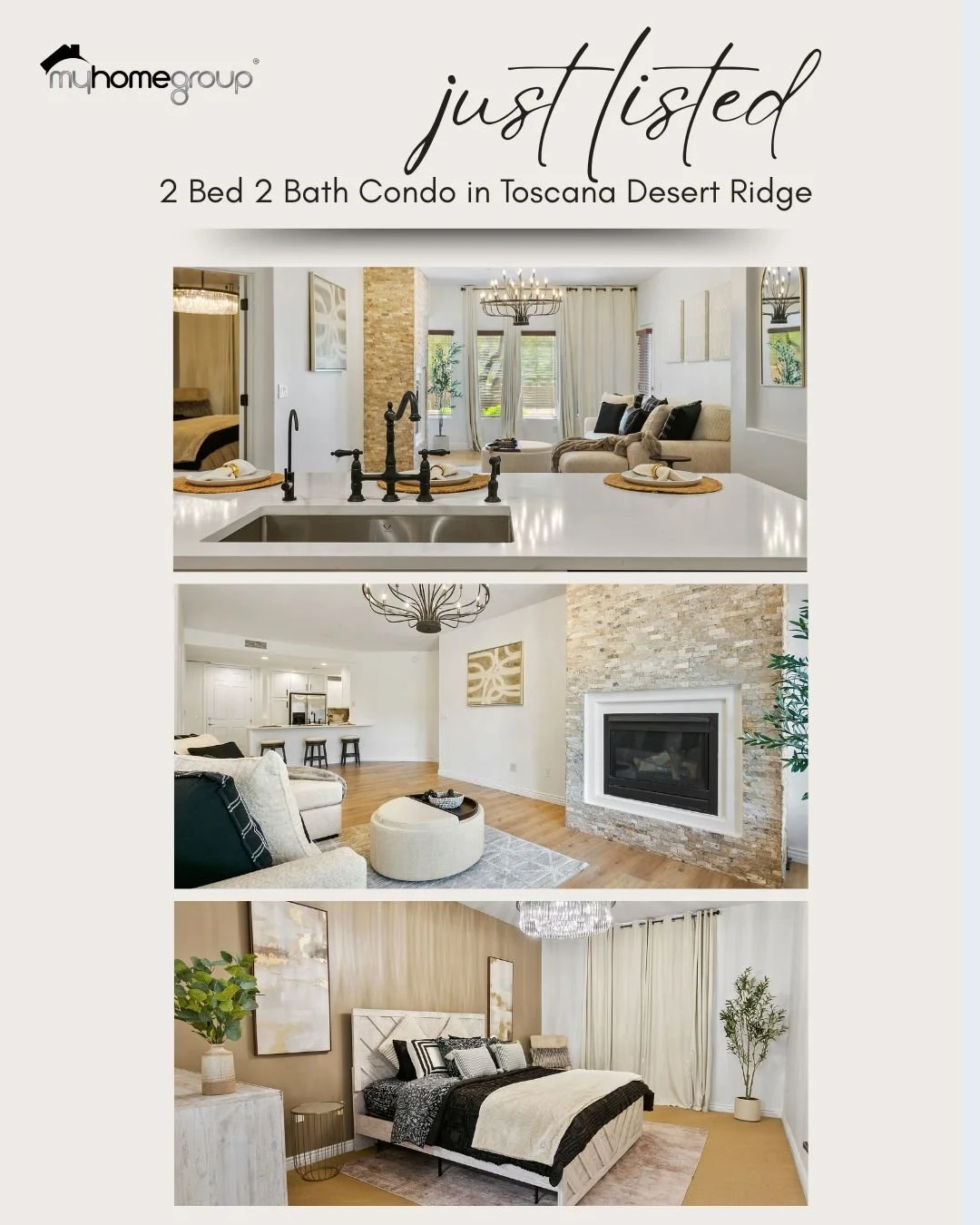 Just listed in Toscana at Desert Ridge.

2 bed
2 bath
1,392 sq ft

First floor condo with fireplace

How do you say luxury in Italian? This might be it.

This beautifully designed, professionally renovated first floor condo checks all the boxes. Quar