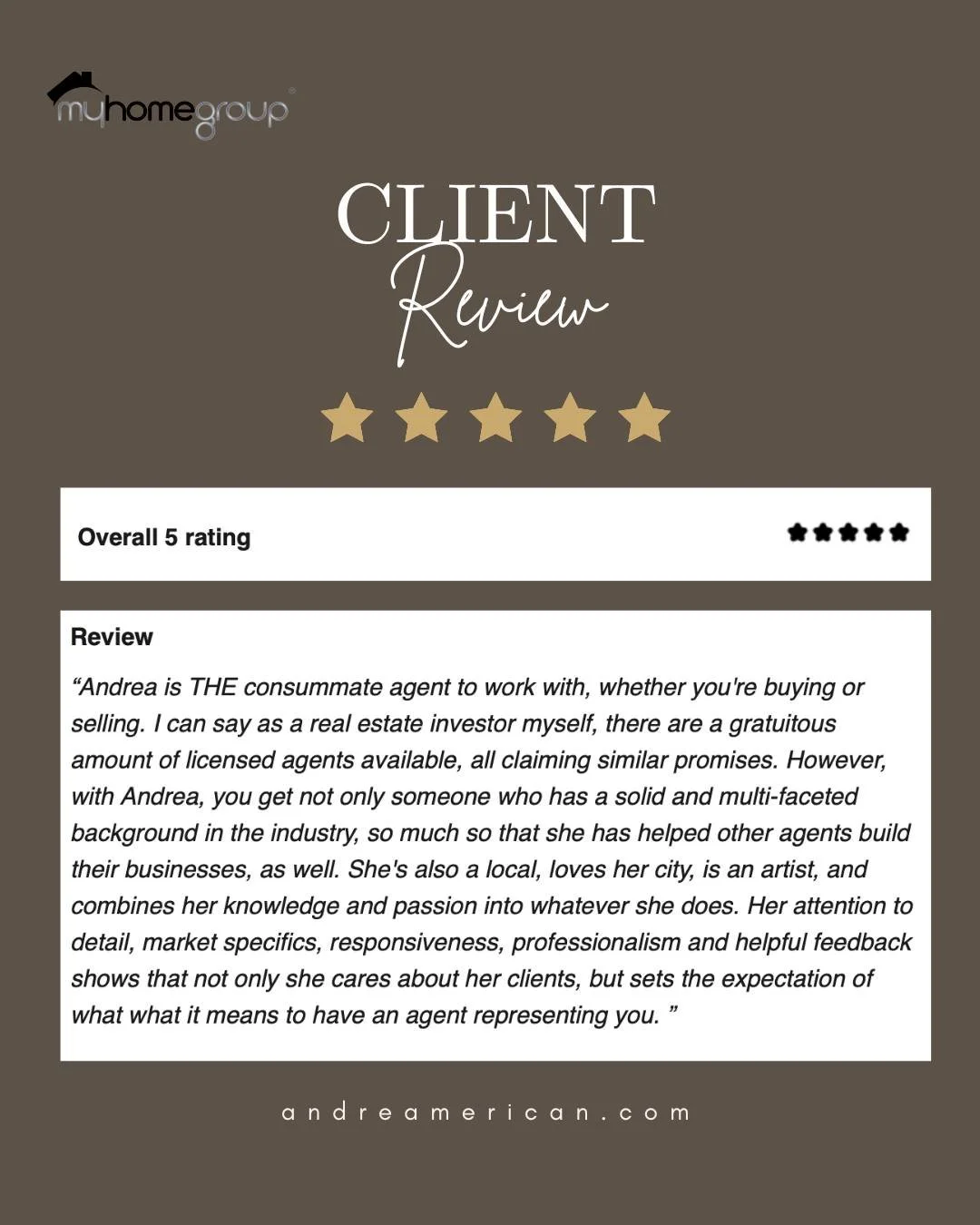 Reviews like this one stop me in my tracks. 🤍

Especially coming from a fellow real estate investor &mdash; someone who understands exactly what good representation looks like and exactly what it costs when it falls short.

I got into this business 