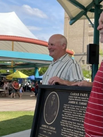 Bill Caras at dedication of Caras Park in downtown Missoula