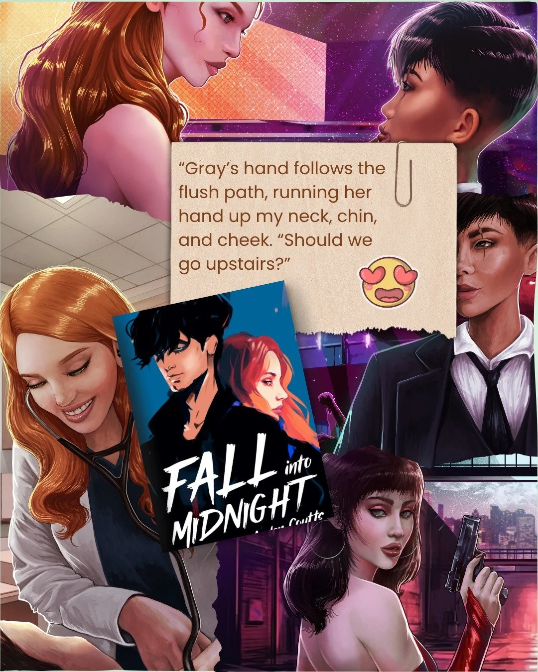 ✨ &ldquo;Should we go upstairs?&rdquo;

There&rsquo;s danger in the air at Club Midnight, but that doesn&rsquo;t stop Gray and Hannah from finding something worth risking it all for.

Fall Into Midnight is a genderfluid romantic suspense packed with: