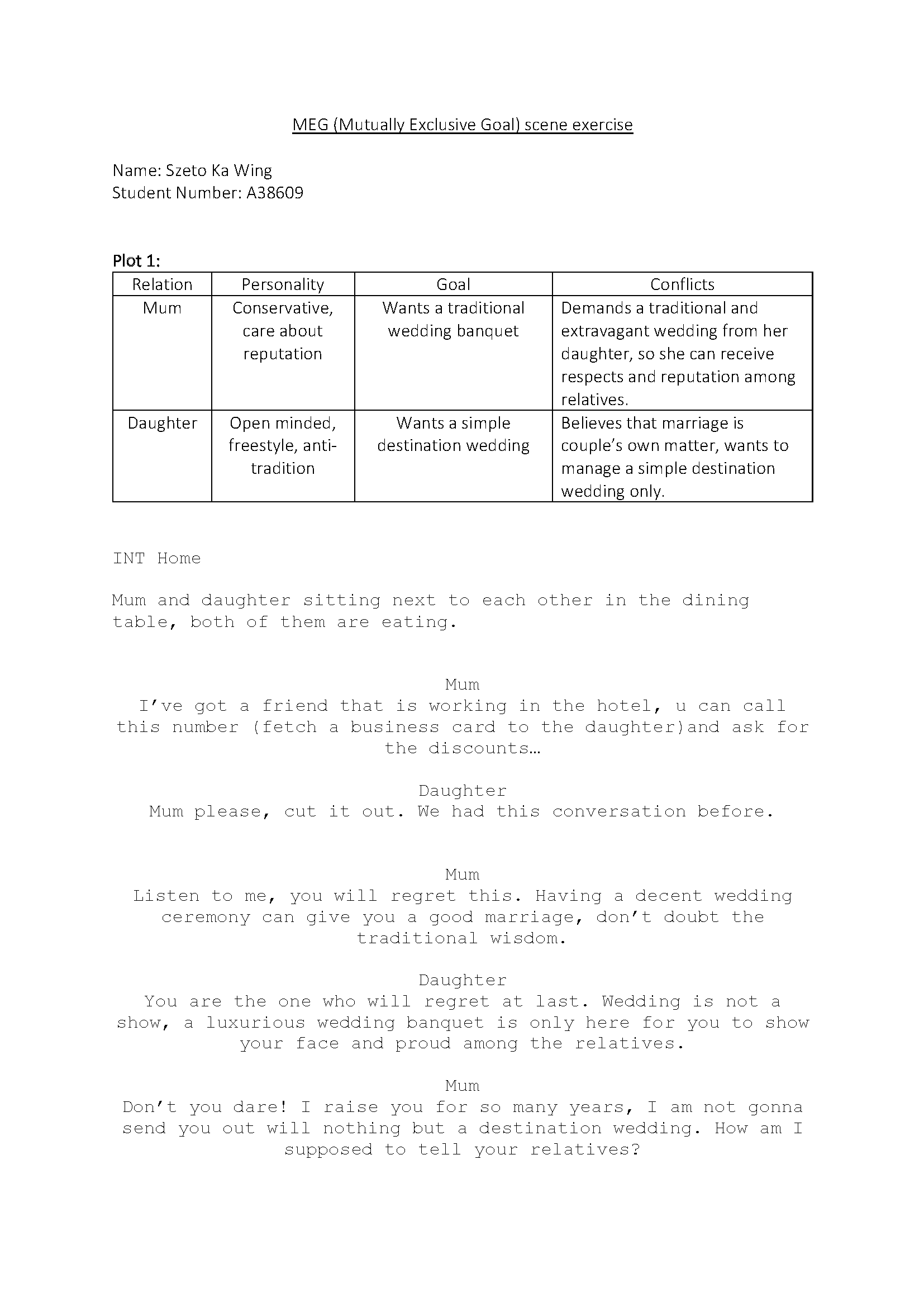 MEG (Mutually Exclusive Goal) scene exercise