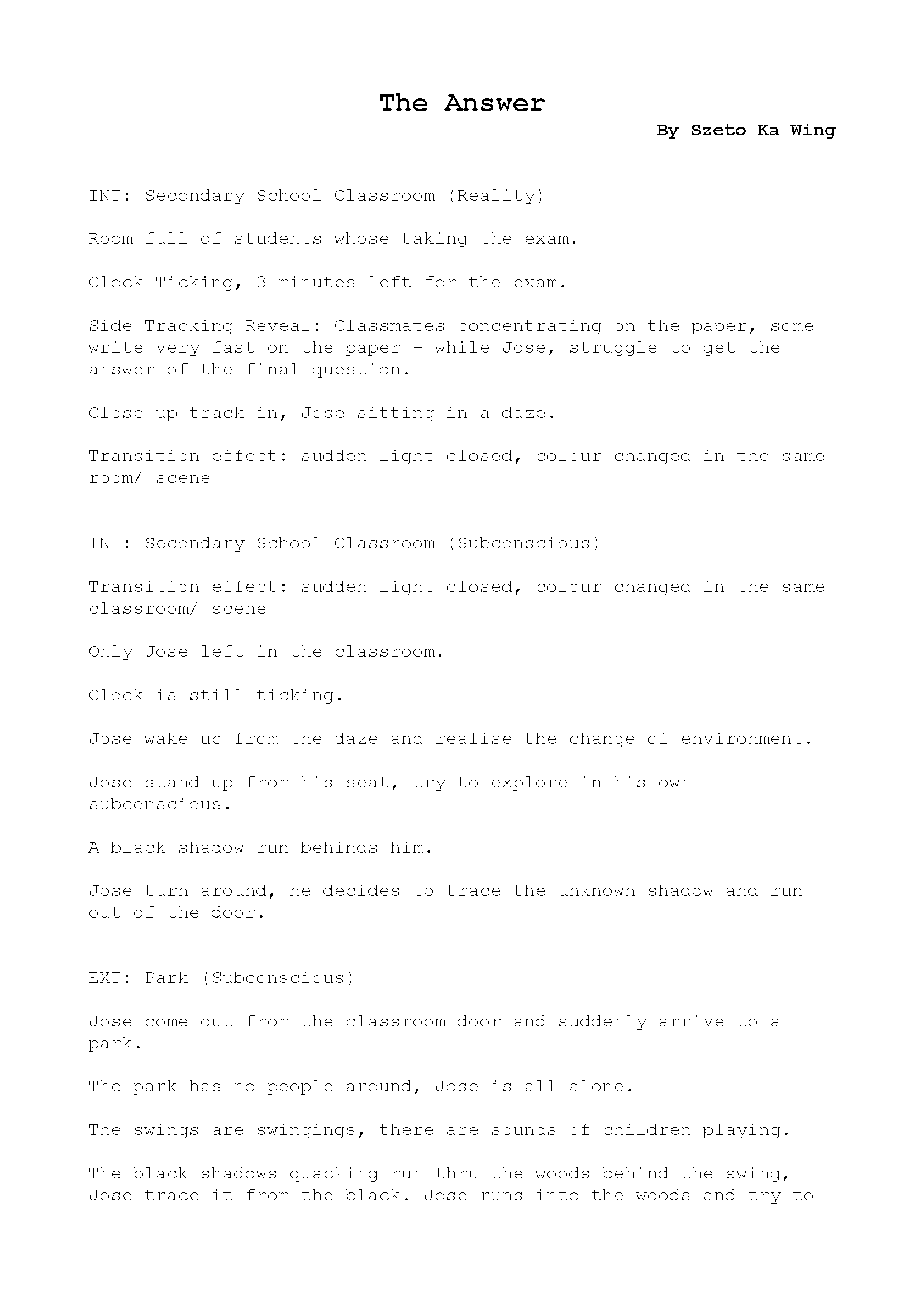 “The Answer” - Assignment 2 Screenplay