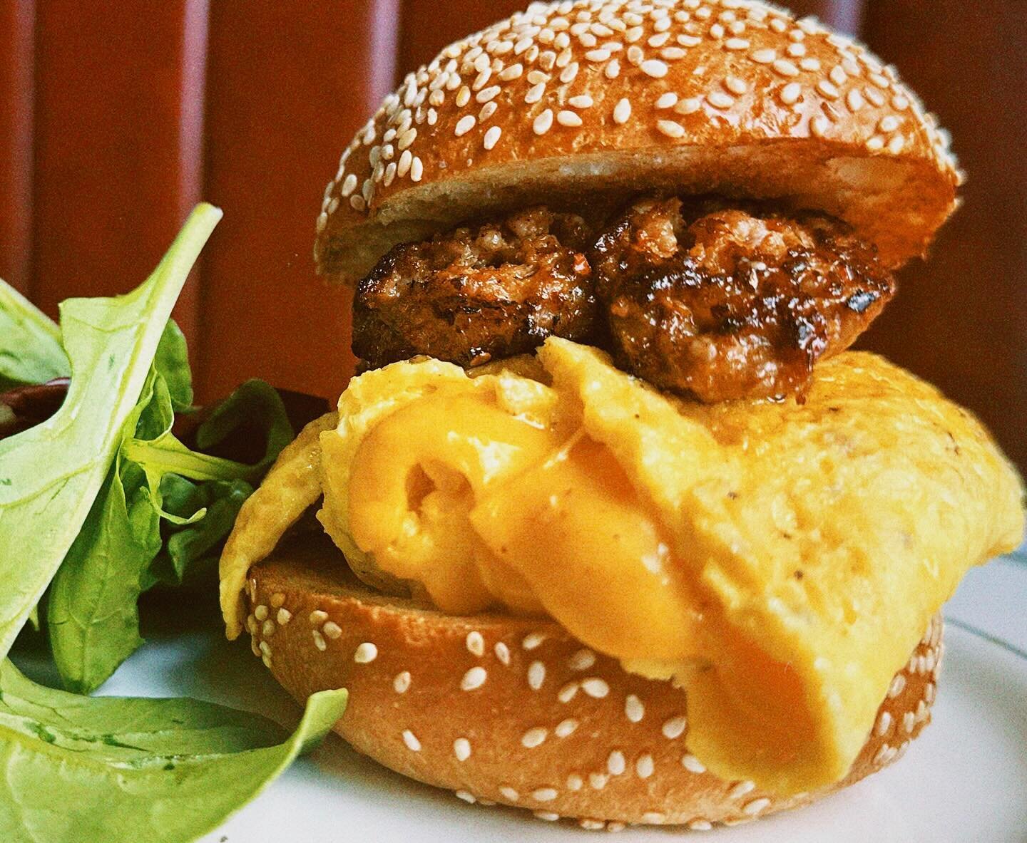 Sausage Egg and Cheese #velma #restaurant #brunch #sausage #egg #cheese #potatobun #sandwich #breakfast #italianamerican #ridgewood #queens #nyc
