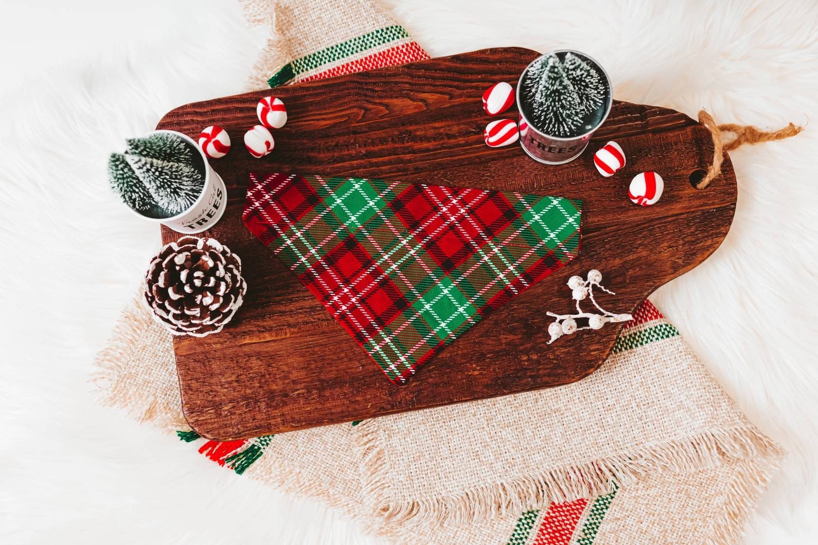 Christmas Plaid Over the Collar Dog Bandana that Slips onto their Existing Collar. Christmas Dog Bandana. Dog Mom Gift. Dog Dad Gift
