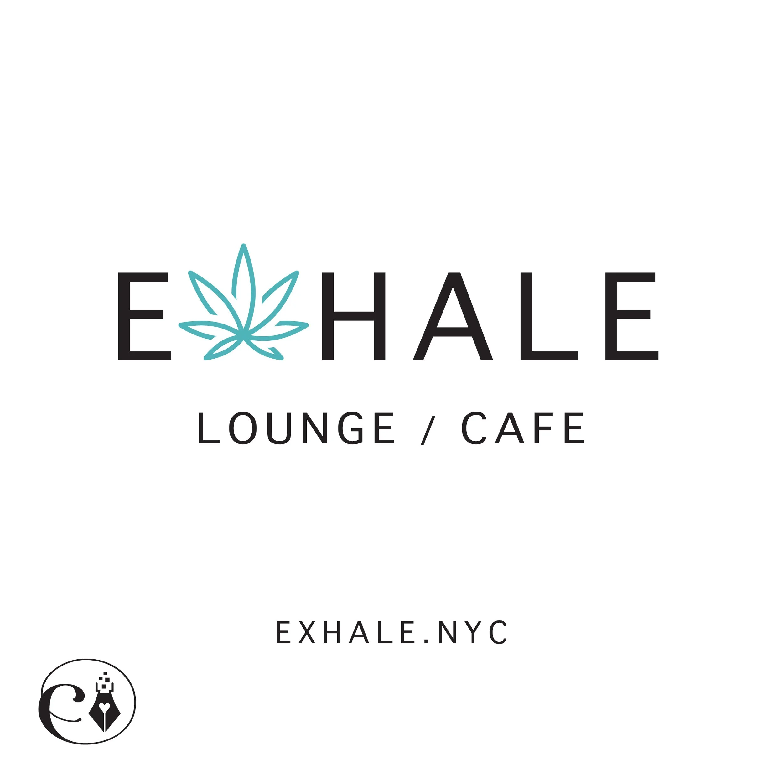 Logo of Exhale NYC Lounge Cafe with stylized leaf design.