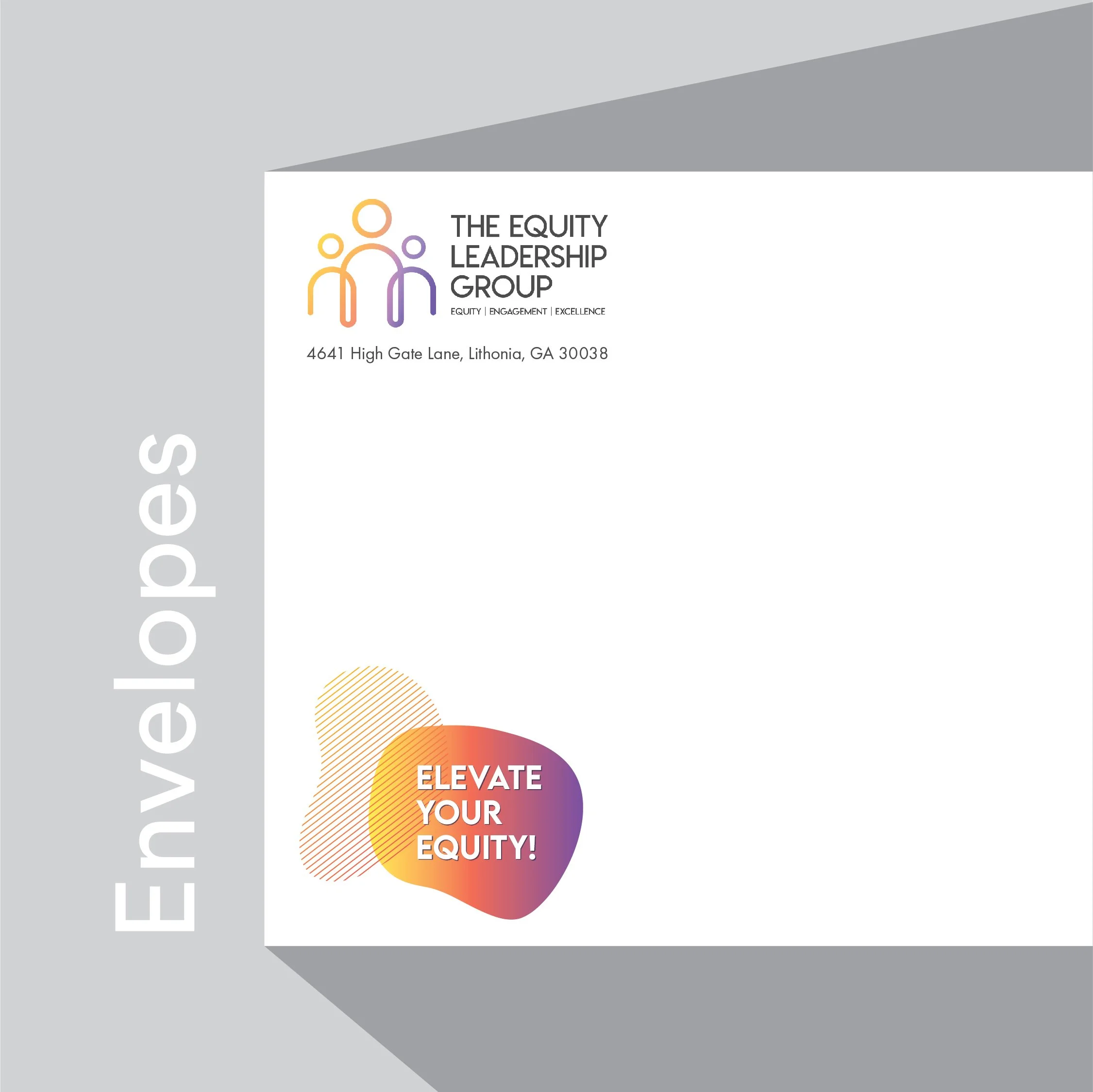 Promotional graphic with a gradient-colored abstract shape and bold white text that reads "ELEVATE YOUR EQUITY," emphasizing themes of equity, engagement, and excellence in a professional or organizational context.