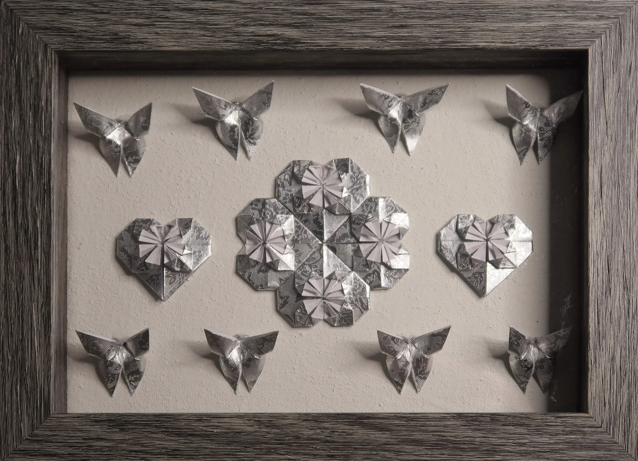 Origami Silver Foil Hearts and Butterflies (5x7)