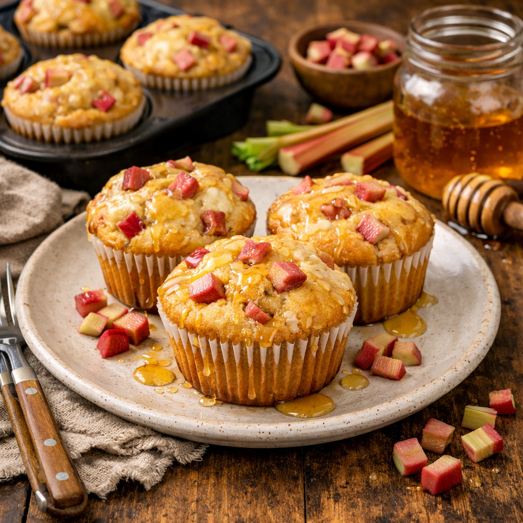 Rhubarb Honey Muffins 