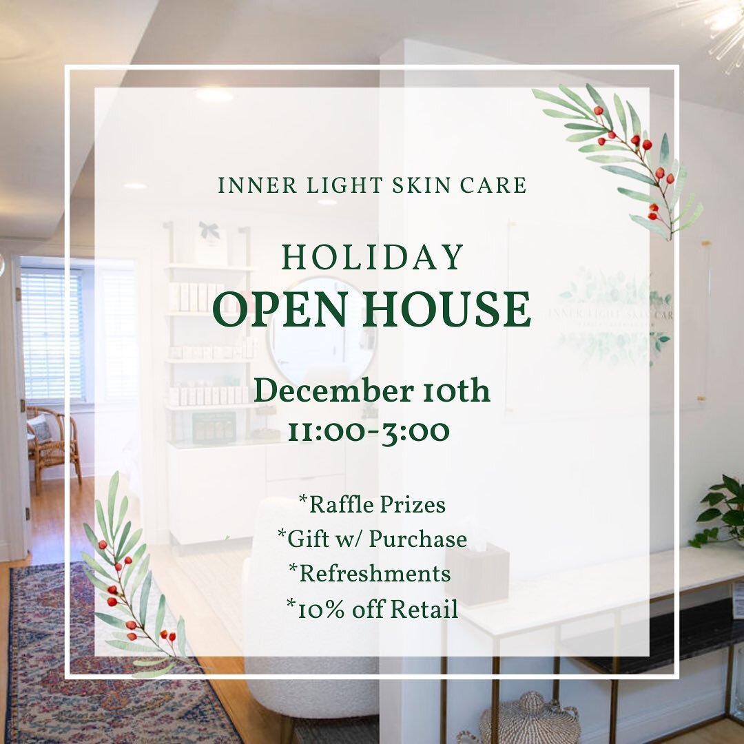 Come by the studio for our Holiday Open House this Saturday 11-3:00🌟

-10% off all retail
- Raffle Prizes 
- Cookies &amp; Cider
- Gift w/ purchase

&bull;
&bull;
&bull;
#holisticskincare #selfcare #healthyskin #glowingskin #cohasset #scituate #hing