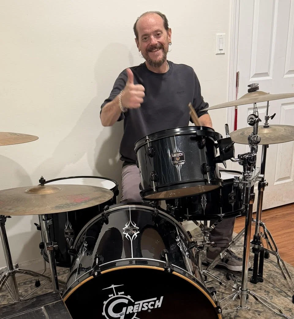 Robert Ingram poses with the Gretsch Catalina drum kit he received from Collage on May 17, 2026.