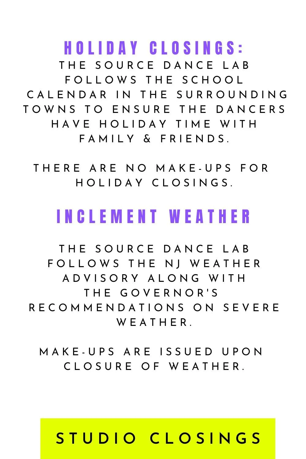 STUDIO CLOSINGS 2223 — THE SOURCE DANCE LAB