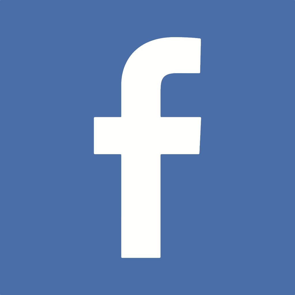 Facebook logo with a blue background and a large white lowercase 'f' in the center.