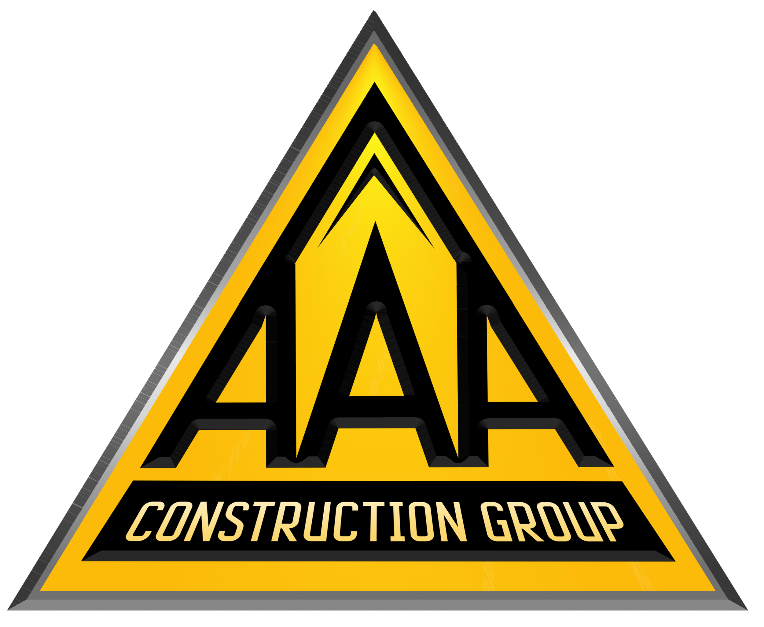 Triangular logo with yellow and black colors, featuring stylized bold yellow 'A' and the words 'Construction Group' at the bottom.