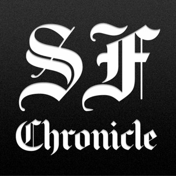 The word 'SF Chronicle' written in blackletter font on a black background.
