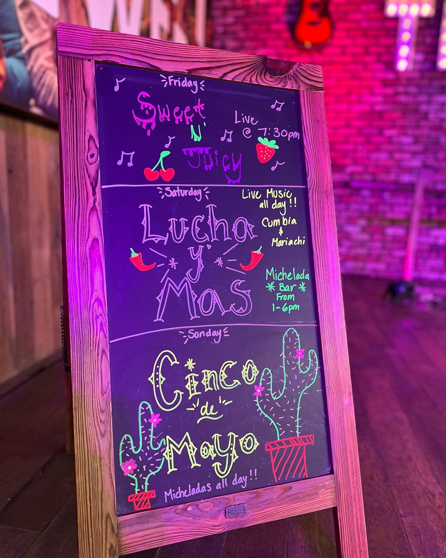 This weekends lineup is one you won&rsquo;t want to miss🍻
Join us this weekend for all your 
Cinco De Mayo Festivities 🌶️
Live music Tonight by @sweetnjuicymusic 
Cheers!!
#goodpeoplegoodtimesgreatbeer