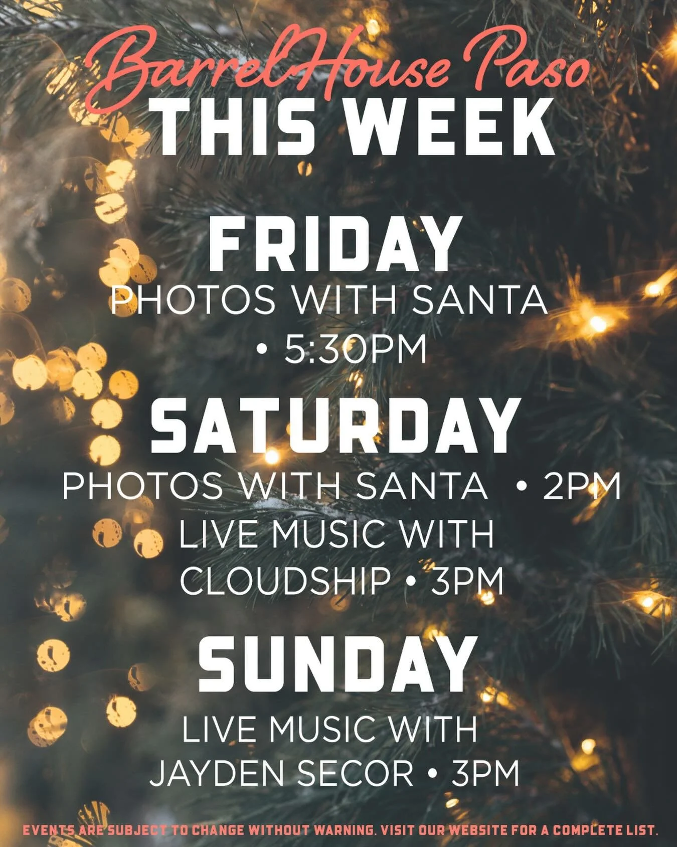 🎄🍻 The holidays have officially taken over BarrelHouse &mdash; and we&rsquo;re not mad about it. 🍻🎄

Guess who&rsquo;s rolling in this weekend? SANTA. Yup, the big guy himself is clocking in at the brewery. 🎅✨

Friday &amp; Saturday: Sip a speci