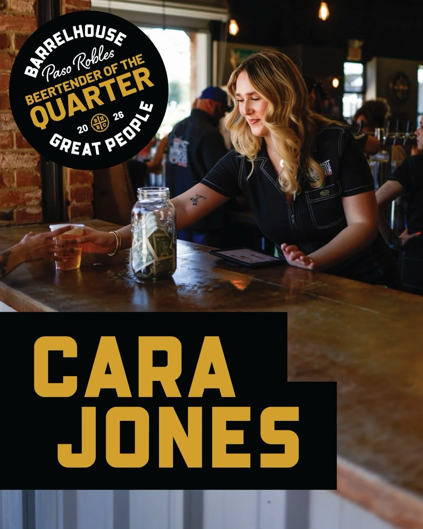 Shoutout where it&rsquo;s due.
Cara takes Beertender of the Quarter in Paso and if you&rsquo;ve been in the taproom, you already know why. Relentless work ethic, real leadership, top-tier service, and loyalty to her crew. She shows up every shift wit