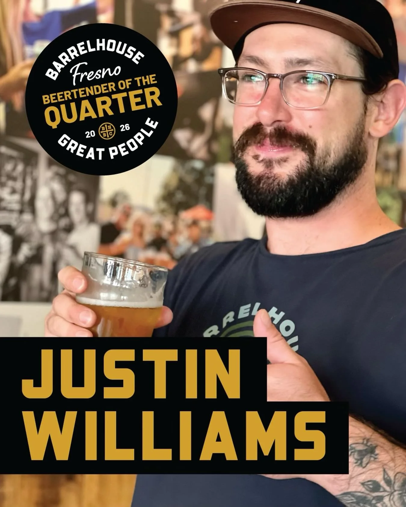 Congratulations to Justin Williams &mdash; our Beertender of the Quarter!

JWill brings hustle, heart, and consistency to every shift. From building genuine relationships with our regulars to keeping things running smoothly behind the bar, he always 