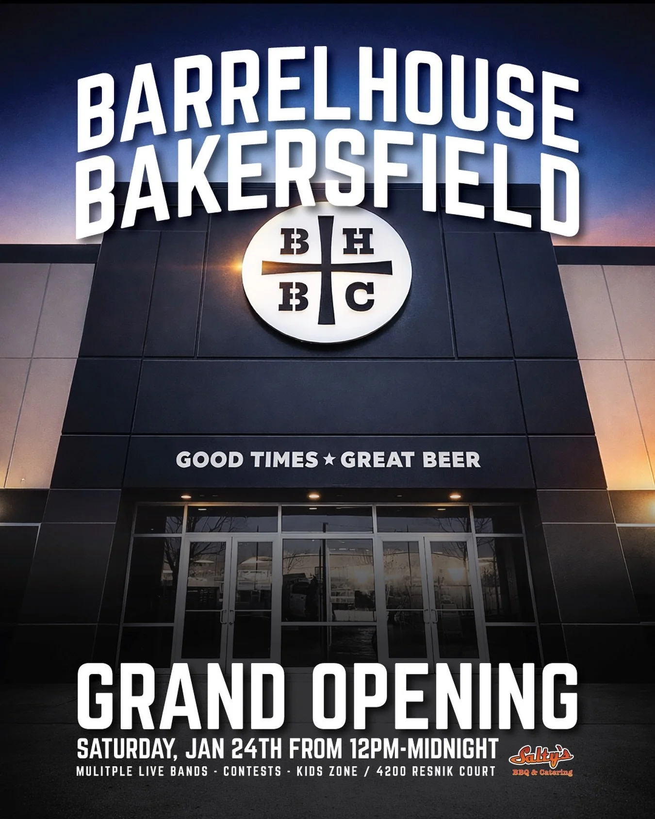 BAKERSFIELD&hellip; IT&rsquo;S OFFICIAL - WE&rsquo;RE OPENING. 🍻🔥
The Grand Opening is Saturday, Jan 24 at BarrelHouse Bakersfield and we&rsquo;re coming in loud.

Cold beer. Big energy. Live music. Food. Giveaways. The whole thing. Bring the crew 