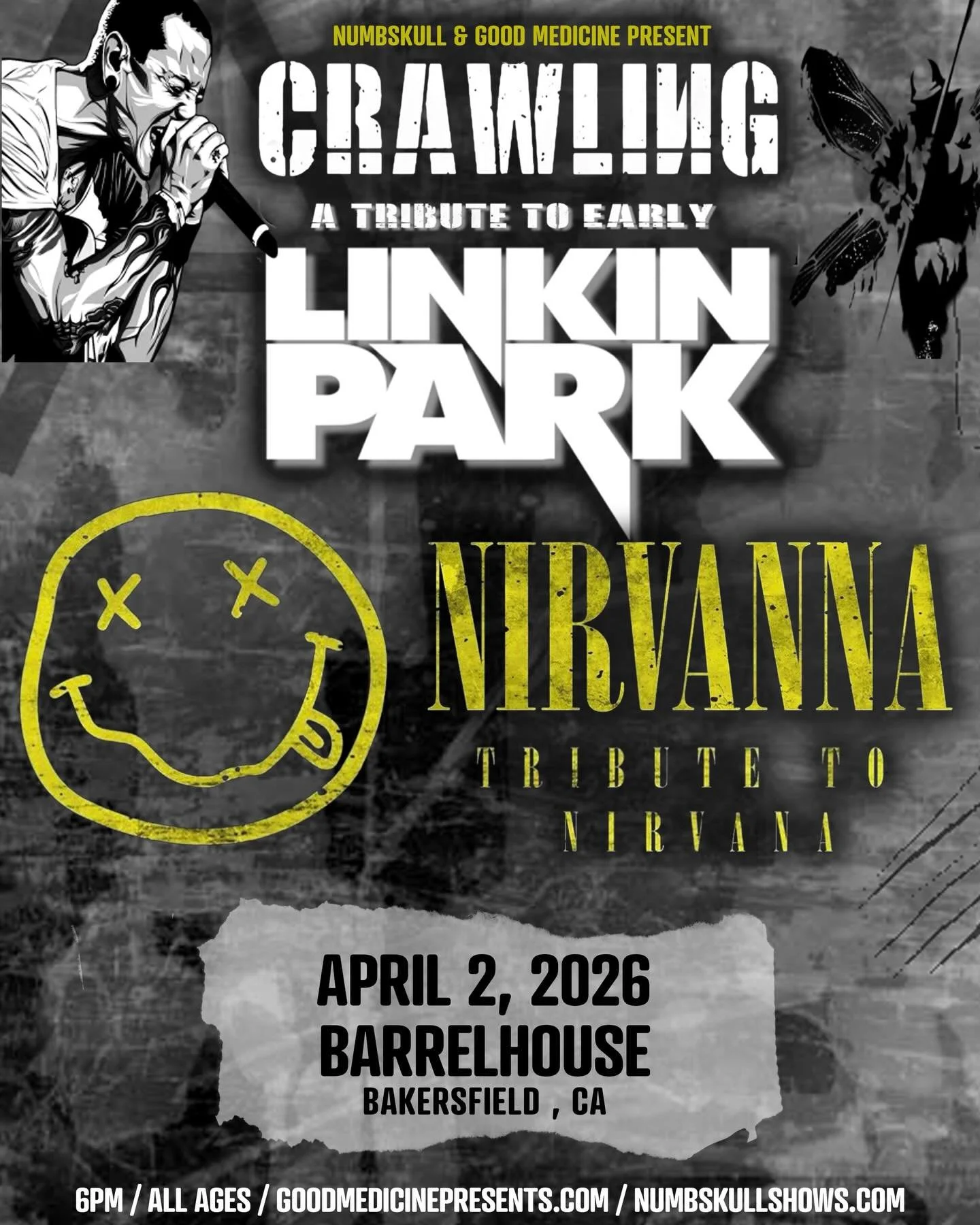 🔥🤘 BAKERSFIELD! THIS ONE&rsquo;S GONNA HIT HARD 🤘🔥

Crawling, a tribute to early Linkin Park, is bringing the chaos to BarrelHouse Bakersfield along with a full-force Nirvana tribute for a night of raw emotion, heavy riffs, and pure alt-rock nost