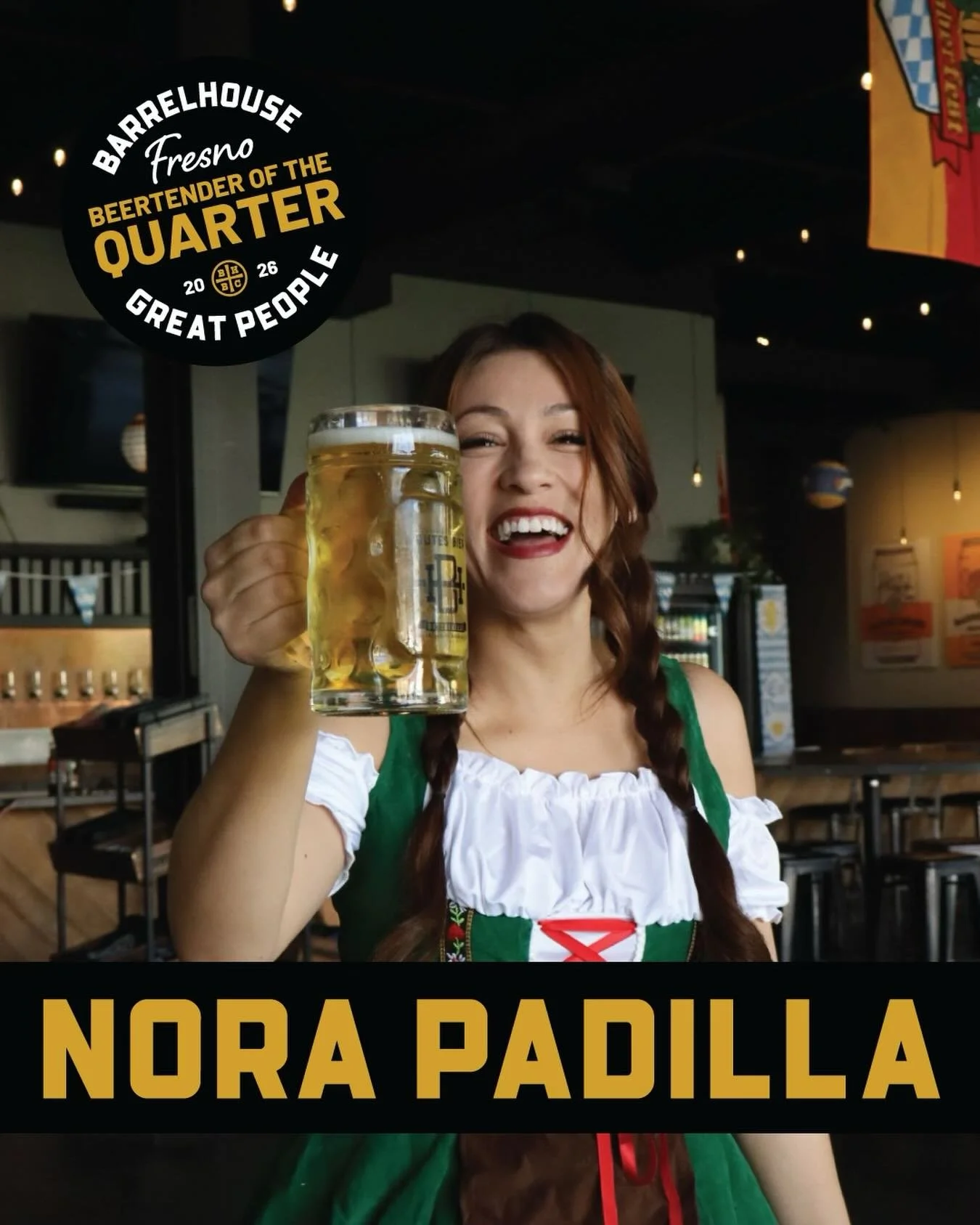 Nora Padilla is a clear choice for Beertender of the Quarter! 
Her positive attitude, exceptional customer service, and genuine care for both her team and guests make a lasting impact every shift.

From remembering regulars to creating a warm, inviti