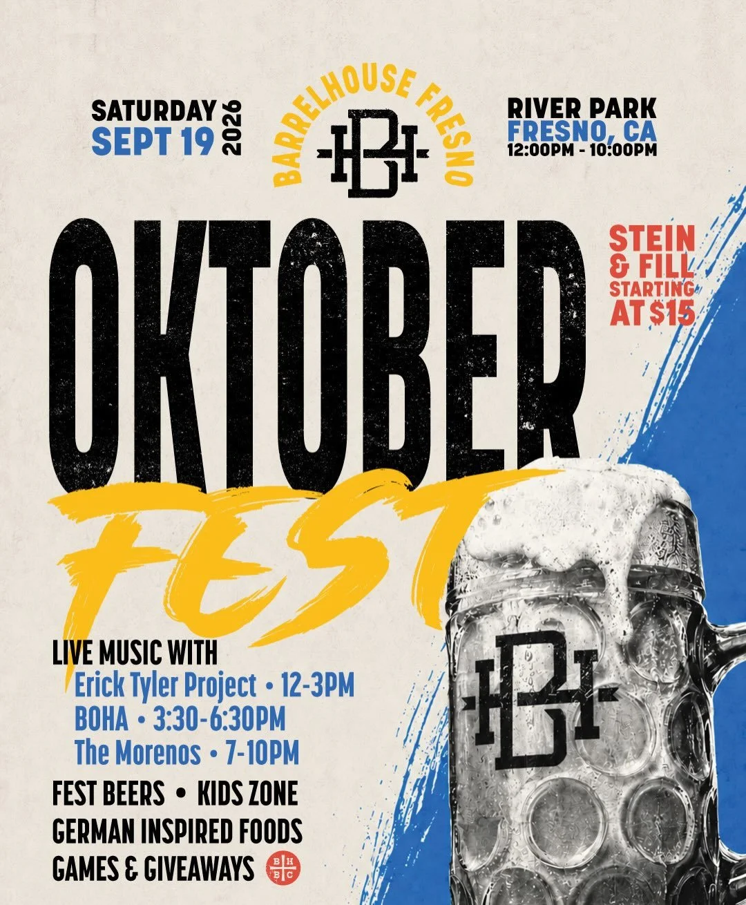 🍻 OKTOBERFEST IS CALLING! 🇩🇪🥨

Get ready to raise a stein with us at BarrelHouse Brewing Co. Fresno on Saturday, September 19th for a full day of Oktoberfest good times! 🍺

We&rsquo;re bringing our largest beer garden to River Park, with plenty 
