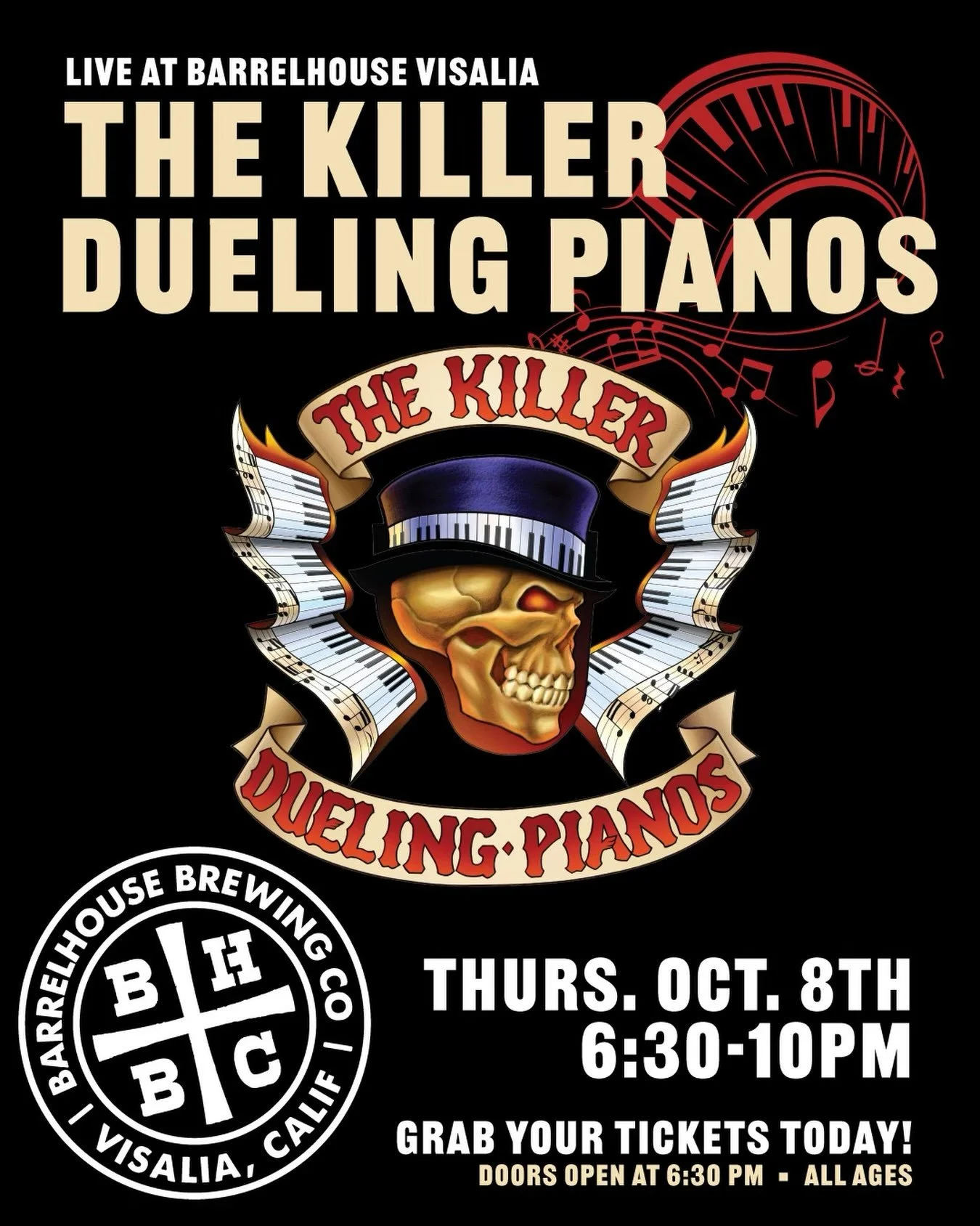 🎹💀 Visalia, get ready to duel!💀🎹

The Killer Dueling Pianos are taking over BarrelHouse for a night of live music, high-energy entertainment, and plenty of Good Times 🍻

📅 Thursday, October 8th
⏰ 6:30&ndash;10PM
📍 BarrelHouse Brewing Co. Visal