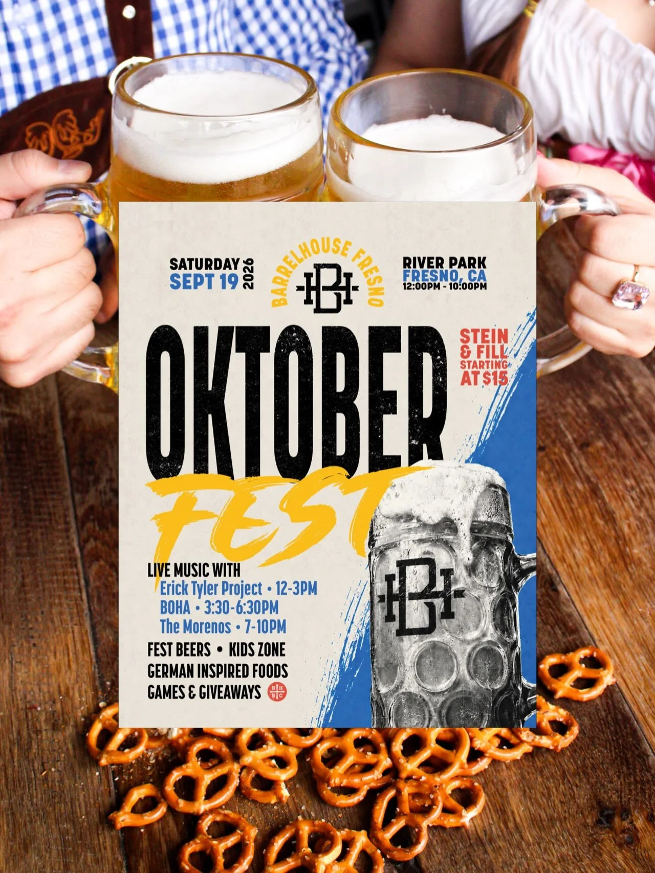 🍻 TWO MORE DAYS🍻

The steins are ready, the fest beers are flowing, and we&rsquo;re counting down to Oktoberfest at BarrelHouse Fresno!🇩🇪🍺

Join us Saturday, September 19th from 12&ndash;10pm for a full day of:
🎶 Live music all day
🍺 Fest beer