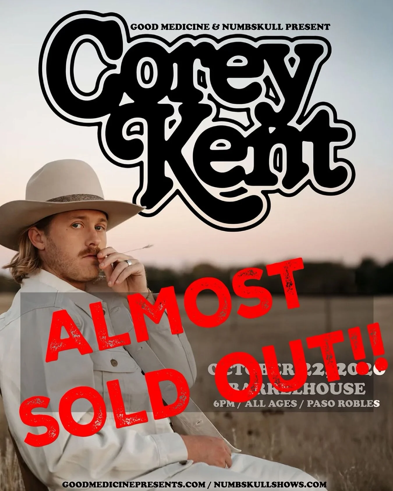 COREY KENT IS ALMOST SOLD OUT. 🤠

October 22 is coming up quick, and the BarrelHouse Amphitheater is getting damn close to full.

Corey Kent has been making some serious noise in country music, and getting him right here in Paso is one we&rsquo;ve b
