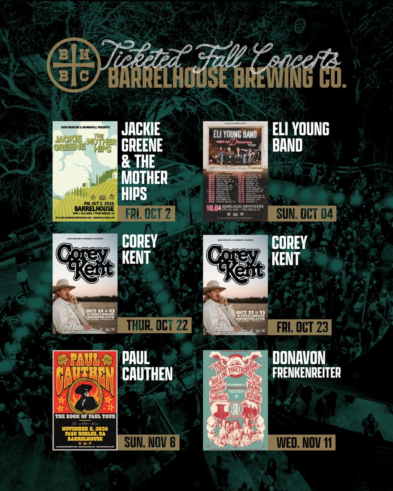 There&rsquo;s a whole lot of good music heading our way! 🔥

The BarrelHouse Amph Concert Series is loaded up with some seriously big names headed to Paso, with the first show hitting the stage as soon as next weekend.

Big artists. Loud music. Cold 