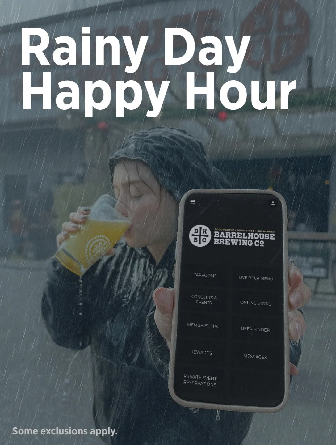 🌧️ RAINY DAY HAPPY HOUR

Winter weather is coming&hellip; so start gathering the essentials: batteries, candles, Big Sur Double IPA, and the brand-new BarrelHouse App.

Because when the rain hits, we pour.
Like&hellip; literally.

20% OFF all draft 