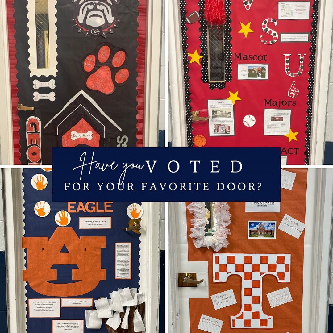 Head on over to our Facebook page and cast your vote for your favorite door for College Week for a chance to win you and your teacher a prize! Voting closes tomorrow, so HURRY on over ➡️