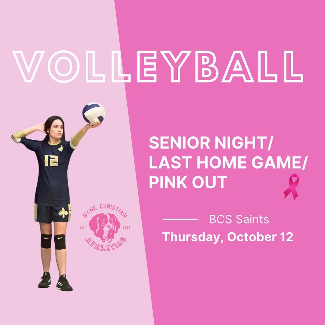JOIN US on Thursday, Oct 12 at 5:30pm for our last home game - Varsity plays Warner Robins Christian. We will honor our senior player, Harleigh Dearth and don't forget to wear PINK in support of breast cancer awareness month 💗