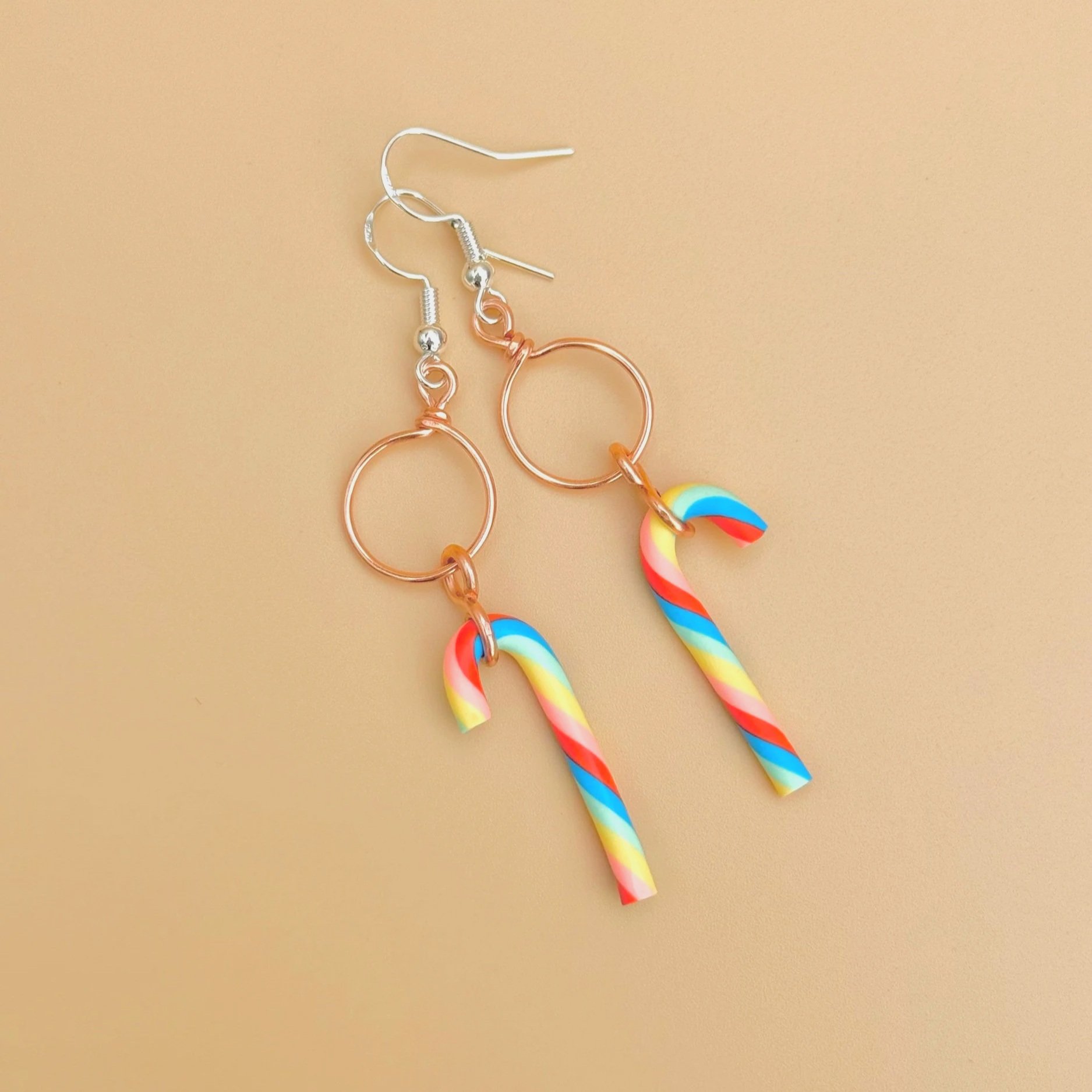 RAINBOW Candy Cane Mini Hoops