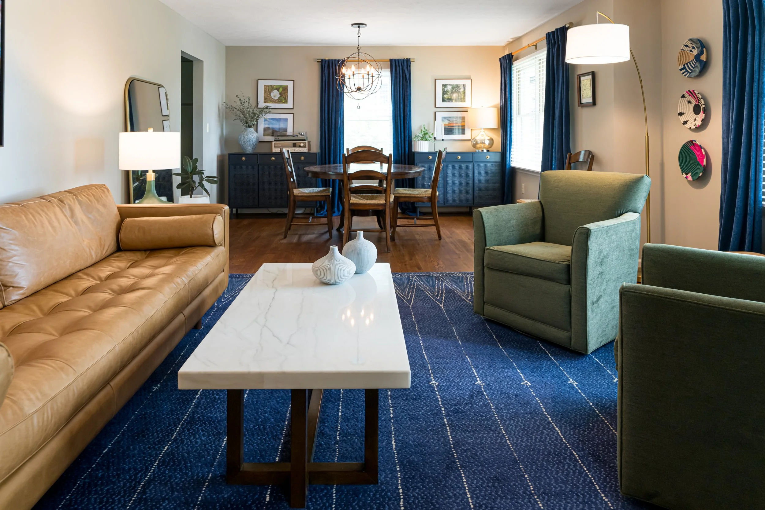 Photo by Ryan Theede Photography - Mid-century colorful living room and dining room