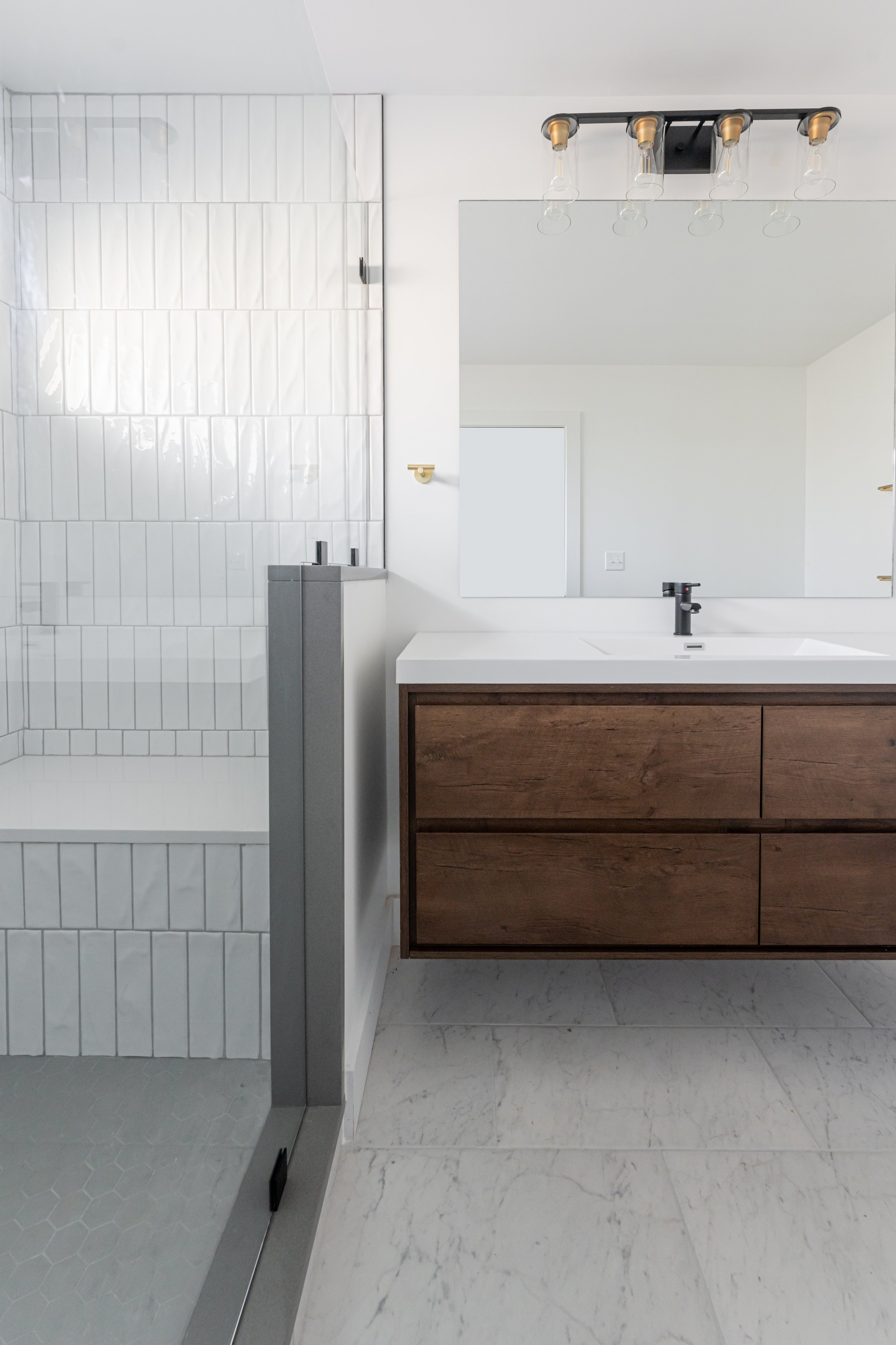 Asheville Interior Design - Modern Glass Shower Minimalist Bathroom