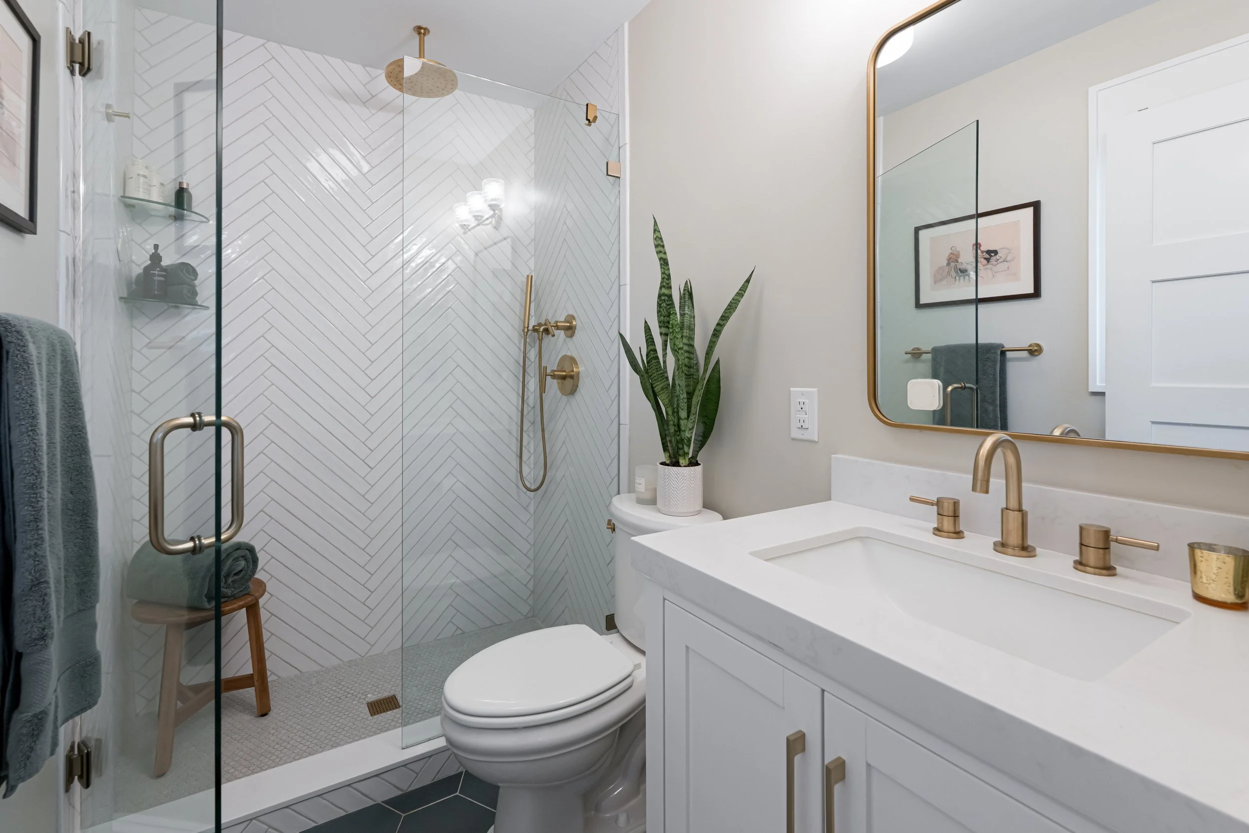 Photo by Ryan Theede Photography - Modern colorful cottage bathroom - Asheville, NC Interior Design
