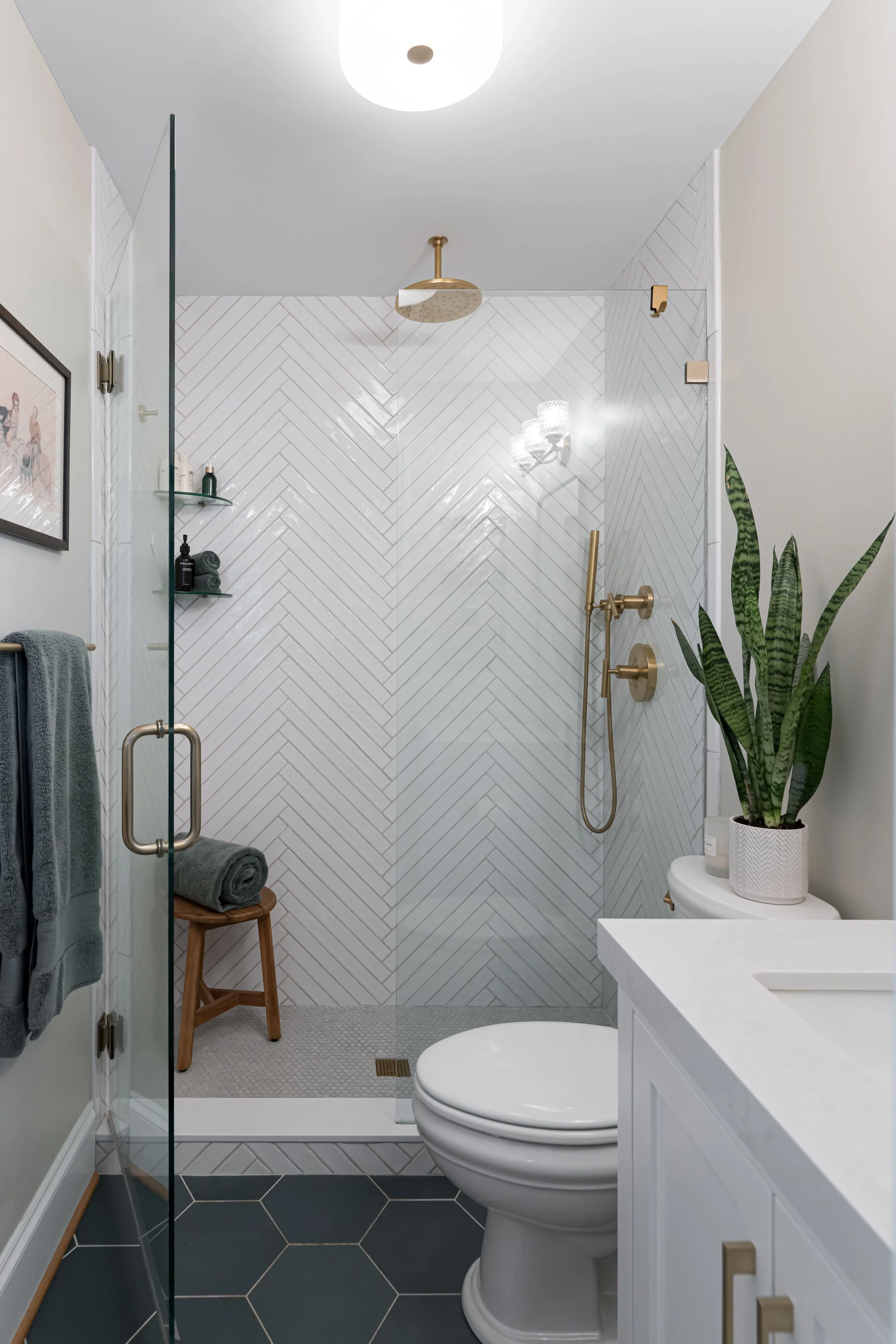 Photo by Ryan Theede Photography - Modern colorful cottage bathroom - Asheville, NC Interior Design