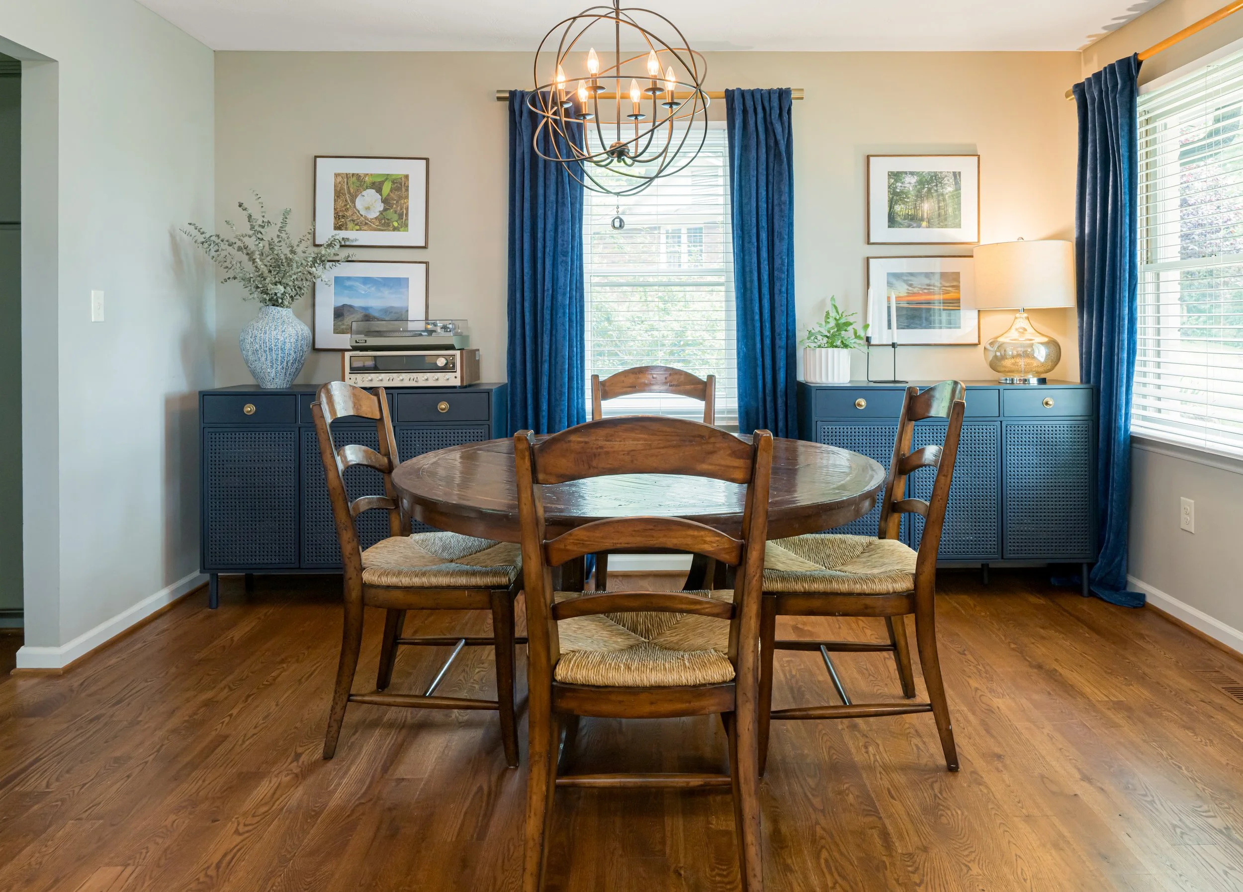 Photo by Ryan Theede Photography - Mid-century colorful living room and dining room